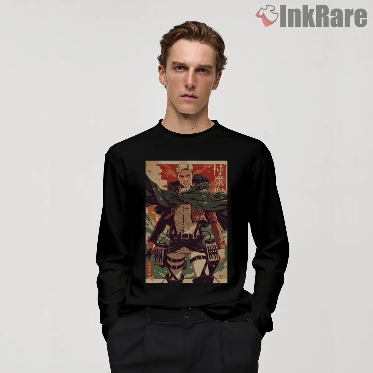 Captain Erwin Battle Commander Cloak Shirt on black long sleeve shirt for men graphic tee