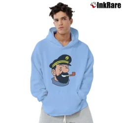Men’s Captain Haddock Tintin Cartoon Comic Pullover Hoodie in light blue | Cozy, Durable, Modern Fit