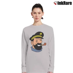 Women’s Captain Haddock Tintin Cartoon Comic Long-Sleeve Top in sport grey | Sleek, Versatile, All-Season