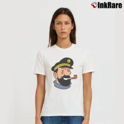 Women’s Captain Haddock Tintin Cartoon Comic Signature T-Shirt in white | Soft, Flattering Fit