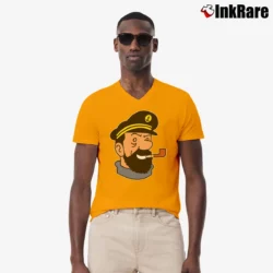Men’s Captain Haddock Tintin Cartoon Comic V-Neck Tee in orange | Sharp, Breathable, Everyday Staple
