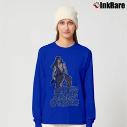 Women’s Captain Jack Sparrow Funny Gym Workout Long-Sleeve Top in royal blue | Sleek, Versatile, All-Season