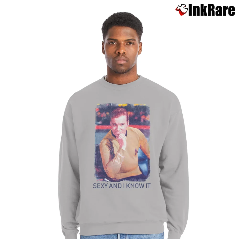 Men’s Captain Kirk Sexy And I Know It Star Trek Crewneck Sweatshirt in sport grey | Cozy Fabric, Clean Style