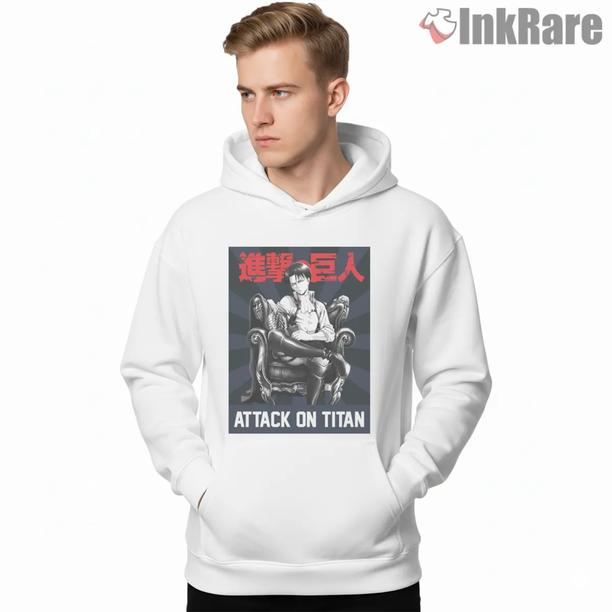 Captain Levi Ackerman Throne Room Anime Shirt on white hoodie for men graphic tee
