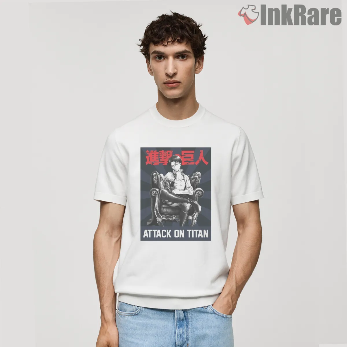 Captain Levi Ackerman Throne Room Anime Short Sleeve White Captain Levi Ackerman Throne Room Anime Shirt on white short sleeve shirt for men graphic tee