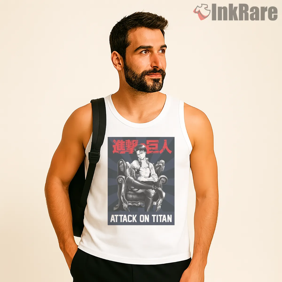 Captain Levi Ackerman Throne Room Anime Tank Top White Captain Levi Ackerman Throne Room Anime Shirt on white tank top for men graphic tee