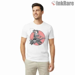 Captain Levi Action Pose Red Circle Shirt on white short sleeve shirt for men graphic tee