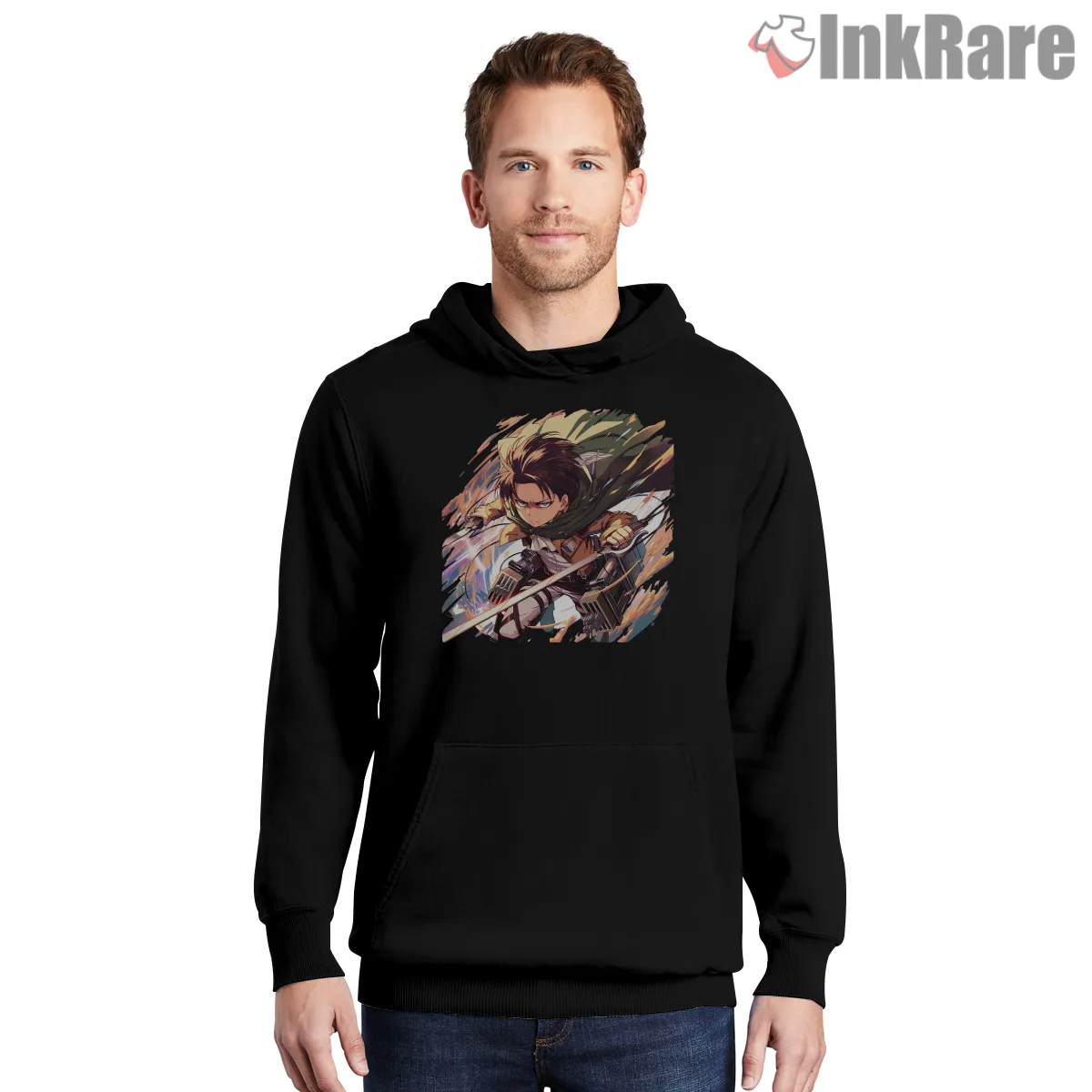 Captain Levi Blazing Blade Charge Shirt on black hoodie for men graphic tee