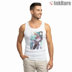 Captain Levi Cyan Skyline Anime Poster Shirt on white tank top for men graphic tee
