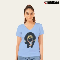 Women’s Captain Lou Albano Retro Wrestling V-Neck Tee in light blue | Chic Neckline, Soft Texture