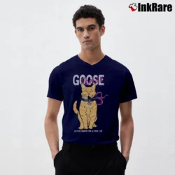 Men’s Captain Marvel Goose Cool Name For A Cat Graphic V-Neck Tee in navy | Sharp, Breathable, Everyday Staple
