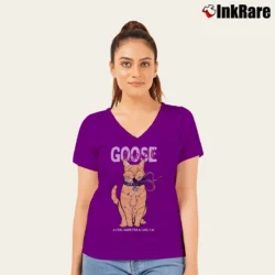 Women’s Captain Marvel Goose Cool Name For A Cat Graphic V-Neck Tee in purple | Chic Neckline, Soft Texture