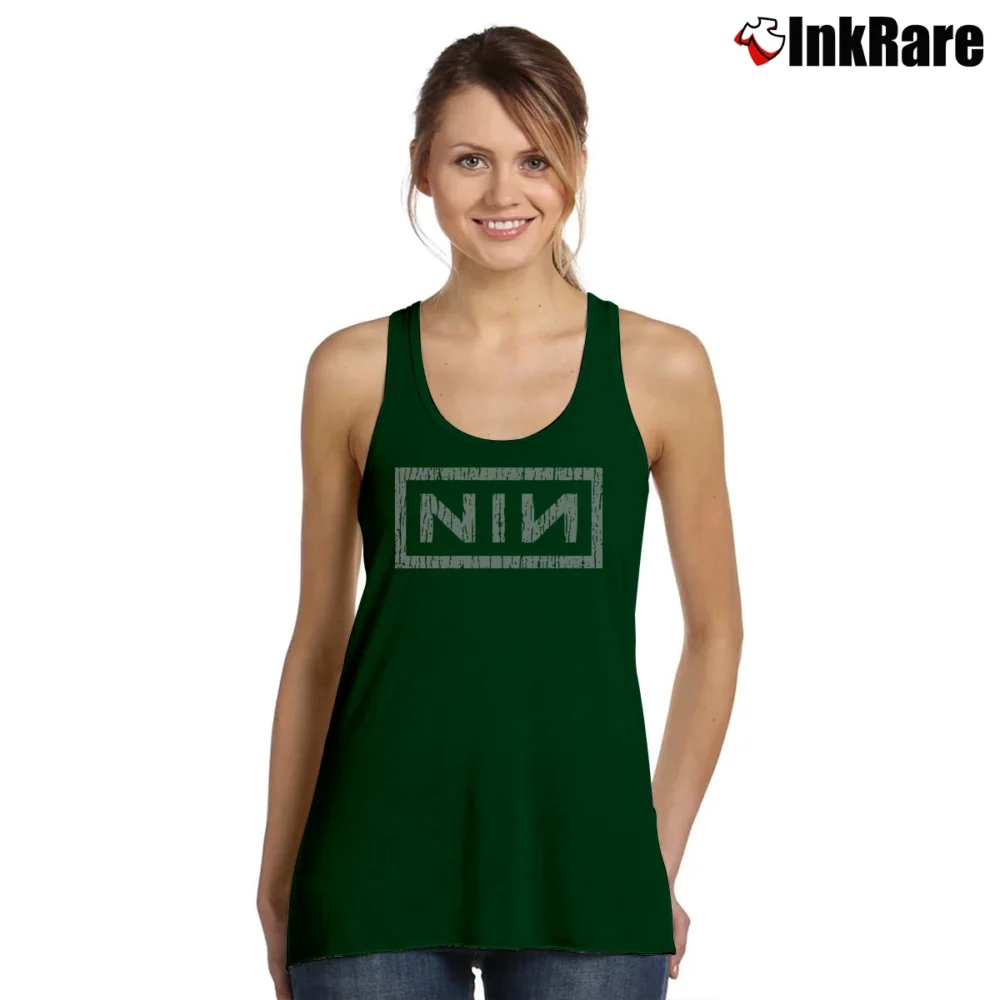 Women’s Captain Marvel Nine Inch Nails Logo Tank Top in forest green | Lightweight, Movement-Friendly
