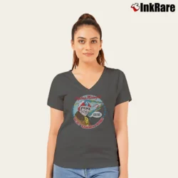 Women’s Captain Midnight Drink Your Ovaltine Novelty V-Neck Tee in charcoal | Chic Neckline, Soft Texture