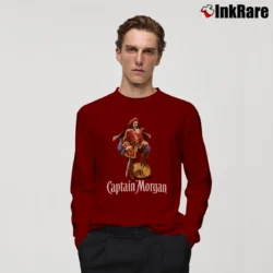 Men’s Captain Morgan Rum Label Graphic Long-Sleeve Shirt in maroon | Sleek, Lightweight, Year-Round Wear