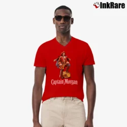 Men’s Captain Morgan Rum Label Graphic V-Neck Tee in red | Sharp, Breathable, Everyday Staple