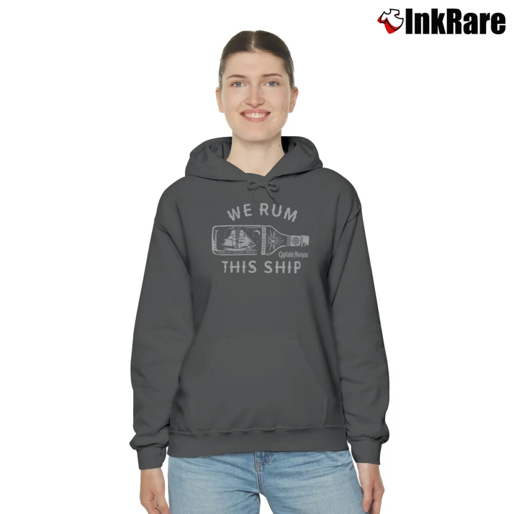 Women’s Captain Morgan We Rum This Ship Cozy Hoodie in charcoal | Warm, Structured, Stylish