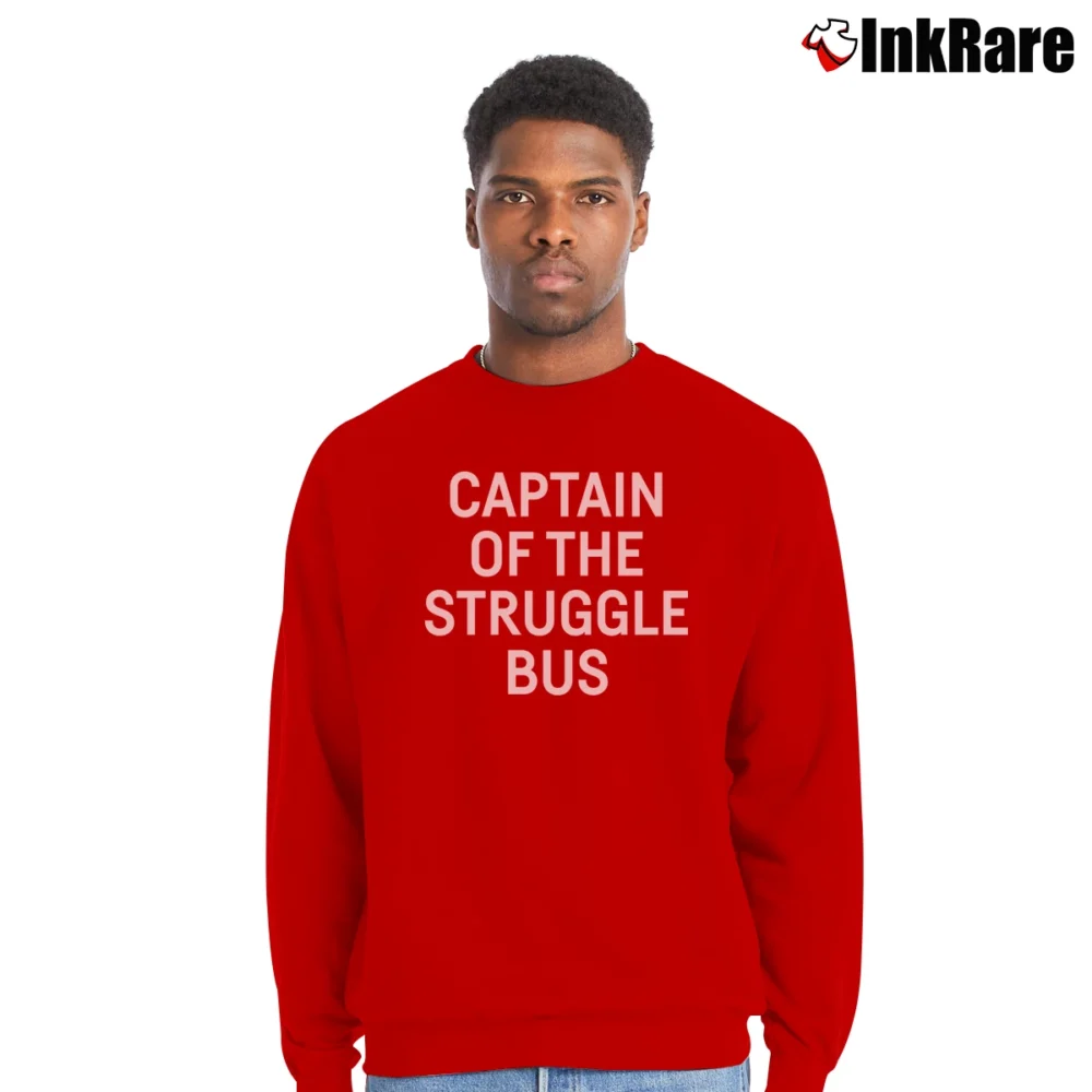 Men’s Captain Of The Struggle Bus Funny Crewneck Sweatshirt in red | Cozy Fabric, Clean Style
