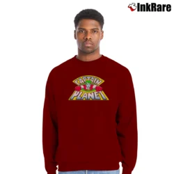 Men’s Captain Planet Classic Flying Logo Distressed Crewneck Sweatshirt in maroon | Cozy Fabric, Clean Style