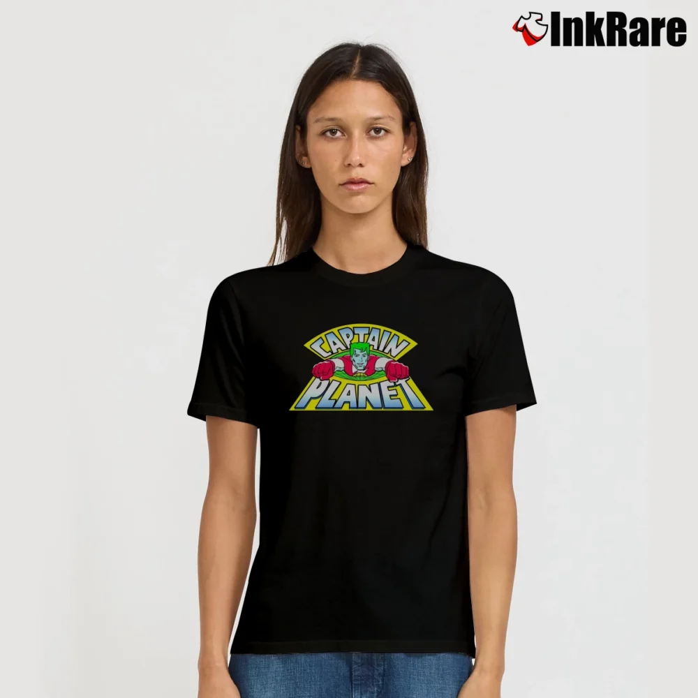 Women’s Captain Planet Classic Flying Logo Distressed Signature T-Shirt in black | Soft, Flattering Fit