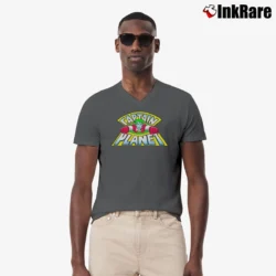 Men’s Captain Planet Classic Flying Logo Distressed V-Neck Tee in charcoal | Sharp, Breathable, Everyday Staple