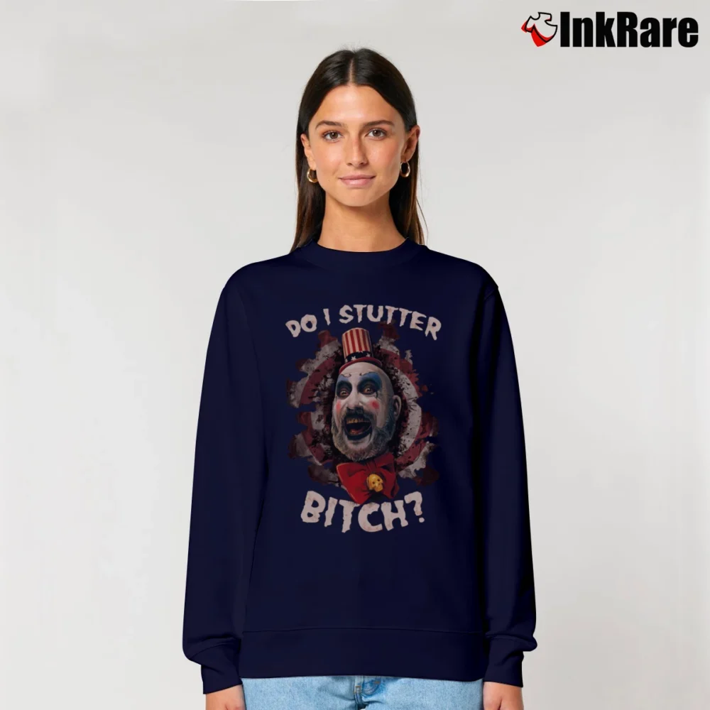 Women’s Captain Spaulding Do I Stutter Funny Quote Relaxed Sweatshirt in navy | Soft, Laid-Back Vibe