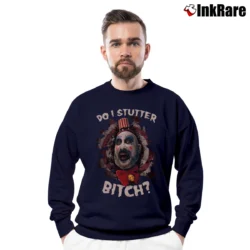 Men’s Captain Spaulding Do I Stutter Funny Quote Crewneck Sweatshirt in navy | Cozy Fabric, Clean Style