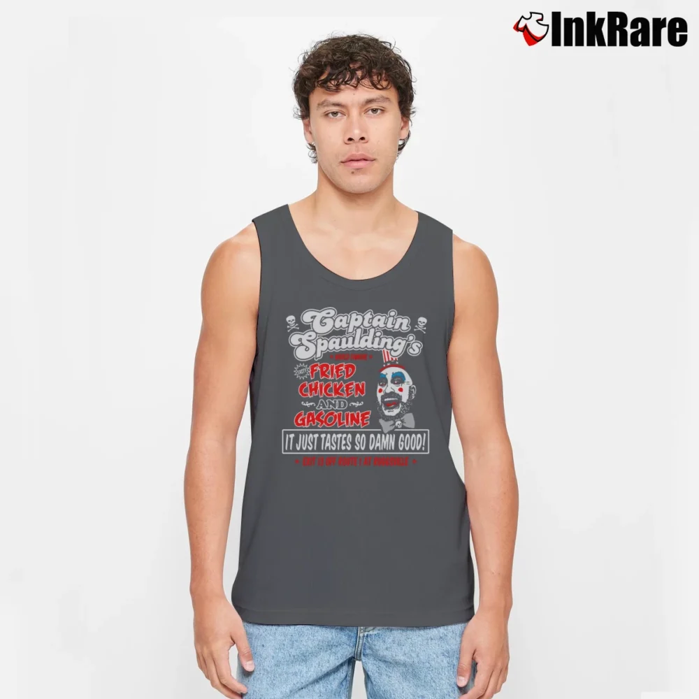 Men’s Captain Spaulding Fried Chicken And Gasoline Tank Top in charcoal | Breathable, Active-Friendly Design