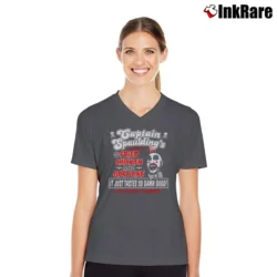 Women’s Captain Spaulding Fried Chicken And Gasoline V-Neck Tee in charcoal | Chic Neckline, Soft Texture