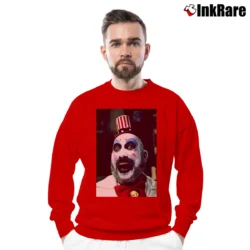 Men’s Captain Spaulding House Of 1000 Corpses Movie Crewneck Sweatshirt in red | Cozy Fabric, Clean Style