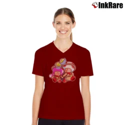 Women’s Captain Toad Super Mario Bros Nintendo V-Neck Tee in maroon | Chic Neckline, Soft Texture