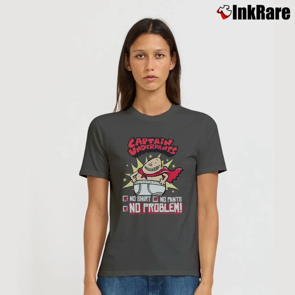 Women’s Captain Underpants No No Pants No Problem Signature T-Shirt in charcoal | Soft, Flattering Fit