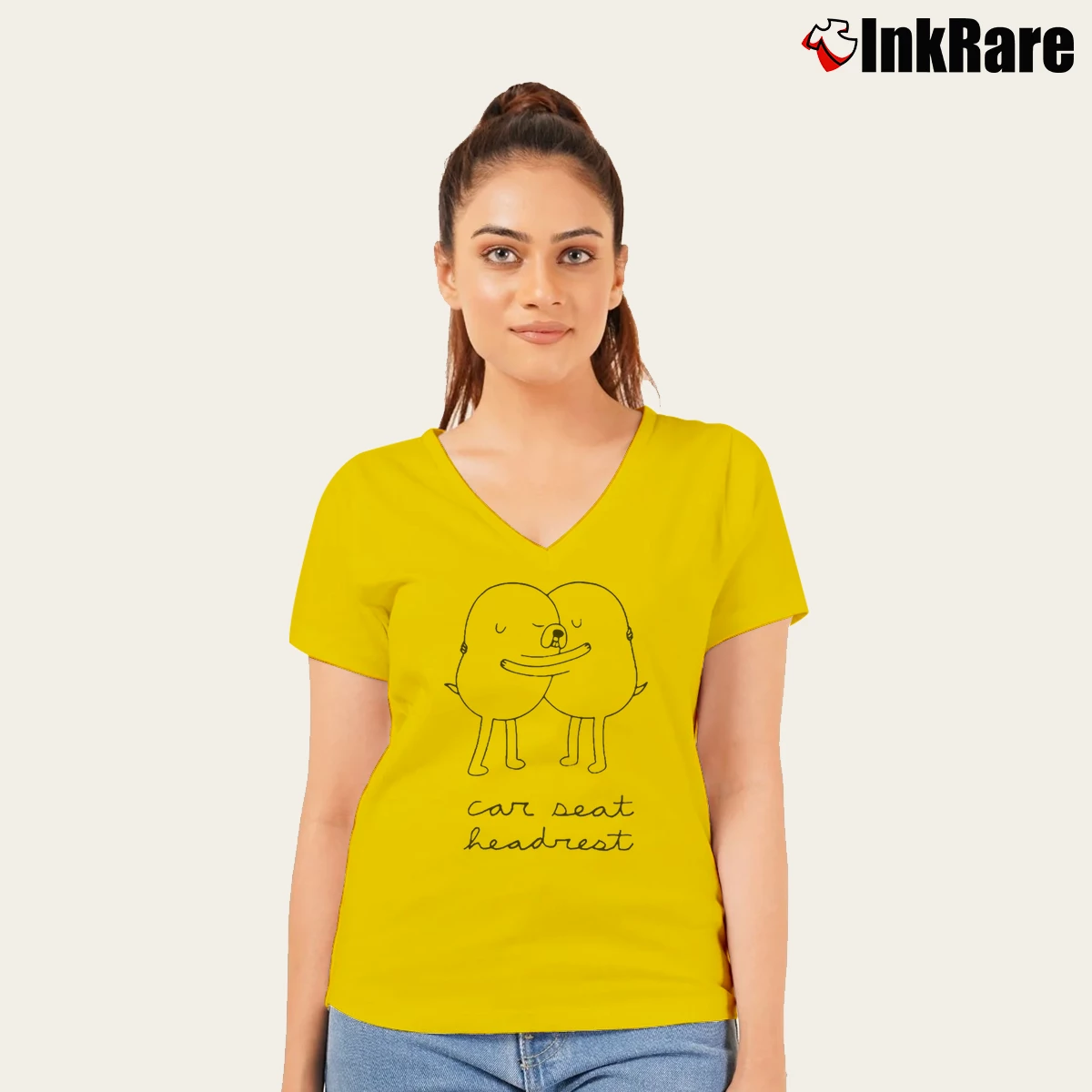Women’s Car Seat Headrest Adventure Time V-Neck Tee in yellow | Chic Neckline, Soft Texture