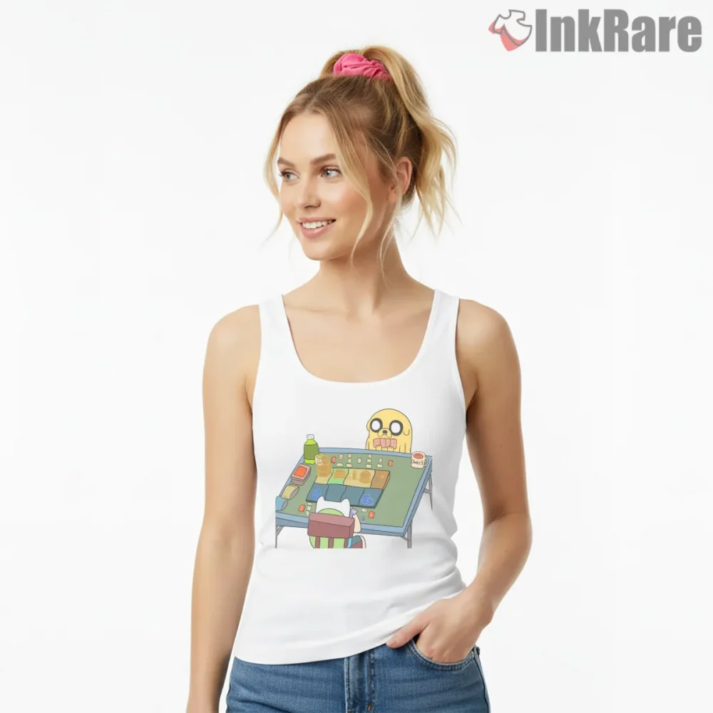 Card Wars Finn Jake Tabletop Game Cartoon Shirt on white tank top for women graphic tee