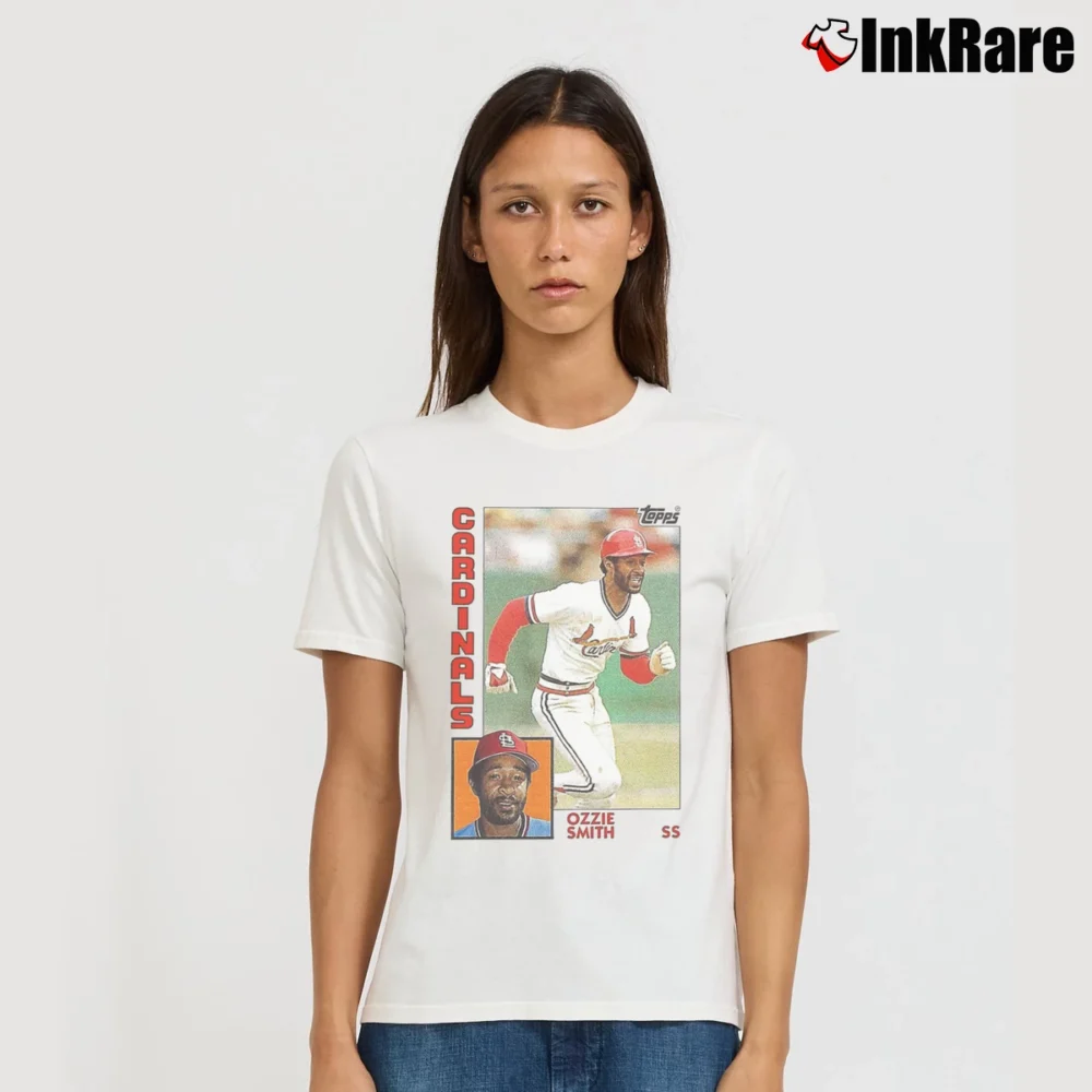 Women’s cardinals ozzie smith football vintage trading card Collectors Signature T-Shirt in white | Soft, Flattering Fit