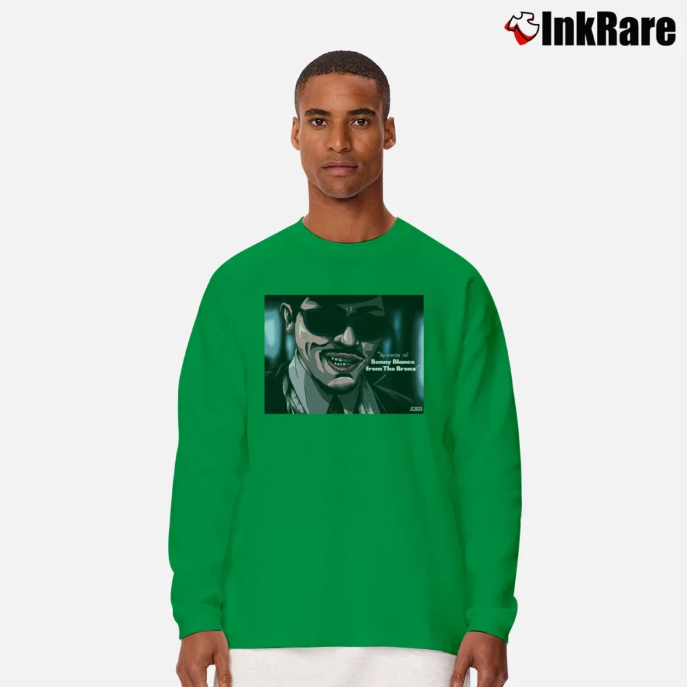 Men’s Carlito's Way Benny Blanco From The Bronx Long-Sleeve Shirt in irish green | Sleek, Lightweight, Year-Round Wear