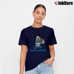 Women’s Carolina Panthers Mickey Mouse Football Fan Signature T-Shirt in navy | Soft, Flattering Fit