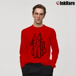 Men’s Cartoon Cat Loose Fit Y2k Graphic Long-Sleeve Shirt in red | Sleek, Lightweight, Year-Round Wear