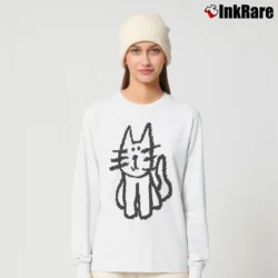 Women’s Cartoon Cat Loose Fit Y2k Graphic Long-Sleeve Top in white | Sleek, Versatile, All-Season