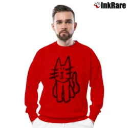 Men’s Cartoon Cat Loose Fit Y2k Graphic Crewneck Sweatshirt in red | Cozy Fabric, Clean Style