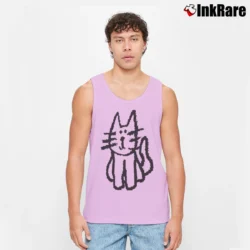 Men’s Cartoon Cat Loose Fit Y2k Graphic Tank Top in light pink | Breathable, Active-Friendly Design