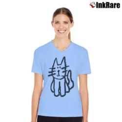 Women’s Cartoon Cat Loose Fit Y2k Graphic V-Neck Tee in light blue | Chic Neckline, Soft Texture