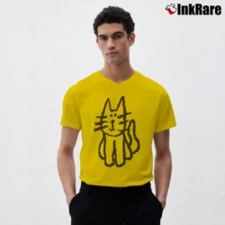 Men’s Cartoon Cat Loose Fit Y2k Graphic V-Neck Tee in yellow | Sharp, Breathable, Everyday Staple
