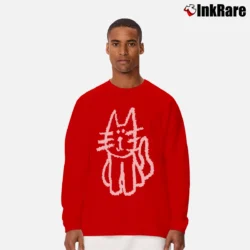 Men’s Cartoon Cat Loose Fit Y2k Long-Sleeve Shirt in red | Sleek, Lightweight, Year-Round Wear