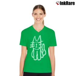 Women’s Cartoon Cat Loose Fit Y2k V-Neck Tee in irish green | Chic Neckline, Soft Texture