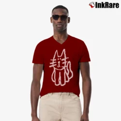 Men’s Cartoon Cat Loose Fit Y2k V-Neck Tee in maroon | Sharp, Breathable, Everyday Staple