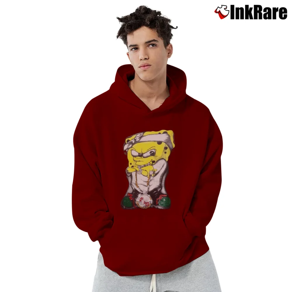Men’s Cartoon Network Gangster Spongebob Vintage Look Pullover Hoodie in maroon | Cozy, Durable, Modern Fit