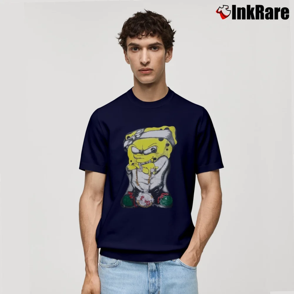 Men’s Cartoon Network Gangster Spongebob Vintage Look Classic T-Shirt in navy | Soft, Breathable Everyday Wear