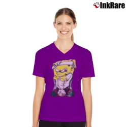 Women’s Cartoon Network Gangster Spongebob Vintage Look V-Neck Tee in purple | Chic Neckline, Soft Texture