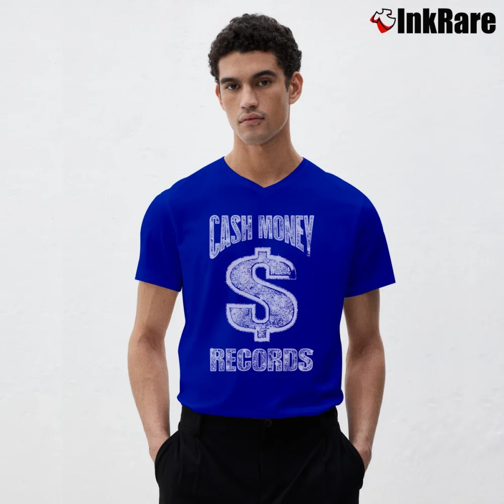 Men’s Cash Money Records Hip Hop Logo V-Neck Tee in royal blue | Sharp, Breathable, Everyday Staple